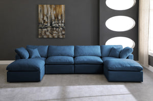 Plush Velvet / Down / Engineered Wood / Foam Contemporary Navy Velvet Standard Cloud-Like Comfort Modular Sectional - 140" W x 70" D x 32" H