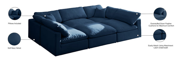 Plush Velvet / Down / Engineered Wood / Foam Contemporary Navy Velvet Standard Cloud-Like Comfort Modular Sectional - 105" W x 70" D x 32" H