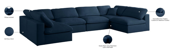 Plush Velvet / Down / Engineered Wood / Foam Contemporary Navy Velvet Standard Cloud-Like Comfort Modular Sectional - 140" W x 70" D x 32" H