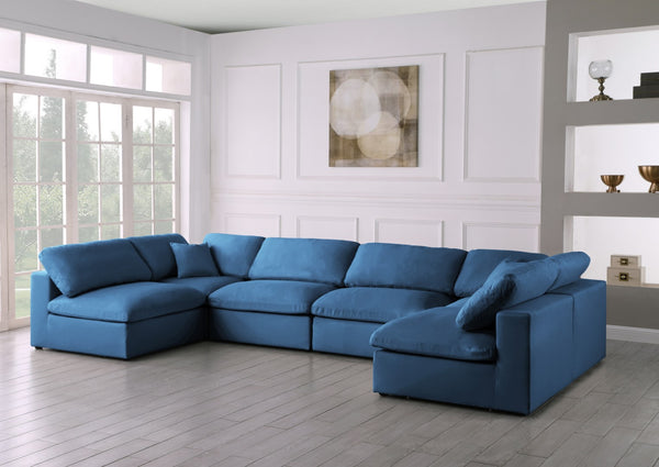 Plush Velvet / Down / Engineered Wood / Foam Contemporary Navy Velvet Standard Cloud-Like Comfort Modular Sectional - 140" W x 70" D x 32" H