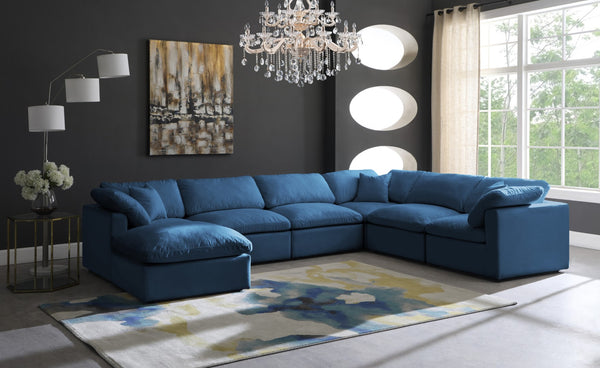 Plush Velvet / Down / Engineered Wood / Foam Contemporary Navy Velvet Standard Cloud-Like Comfort Modular Sectional - 140" W x 105" D x 32" H