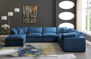 Plush Velvet / Down / Engineered Wood / Foam Contemporary Navy Velvet Standard Cloud-Like Comfort Modular Sectional - 140" W x 105" D x 32" H