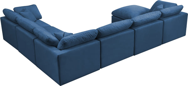 Plush Velvet / Down / Engineered Wood / Foam Contemporary Navy Velvet Standard Cloud-Like Comfort Modular Sectional - 140" W x 105" D x 32" H