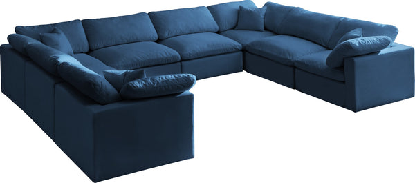 Plush Velvet / Down / Engineered Wood / Foam Contemporary Navy Velvet Standard Cloud-Like Comfort Modular Sectional - 140" W x 105" D x 32" H