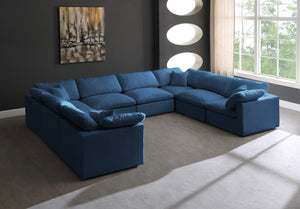 Plush Velvet / Down / Engineered Wood / Foam Contemporary Navy Velvet Standard Cloud-Like Comfort Modular Sectional - 140" W x 105" D x 32" H