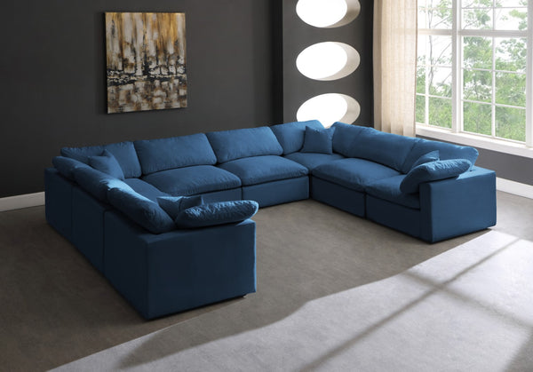 Plush Velvet / Down / Engineered Wood / Foam Contemporary Navy Velvet Standard Cloud-Like Comfort Modular Sectional - 140" W x 105" D x 32" H