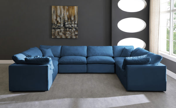 Plush Velvet / Down / Engineered Wood / Foam Contemporary Navy Velvet Standard Cloud-Like Comfort Modular Sectional - 140" W x 105" D x 32" H