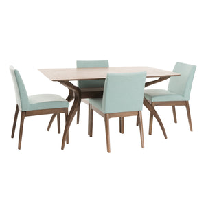 Shuman Mid-Century Modern 5 Piece Dining Set, Mint and Walnut Noble House