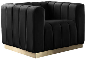 Marlon Velvet / Engineered Wood / Stainless Steel / Foam Contemporary Black Velvet Chair - 38.5" W x 34" D x 28" H