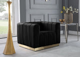 Marlon Velvet / Engineered Wood / Stainless Steel / Foam Contemporary Black Velvet Chair - 38.5" W x 34" D x 28" H