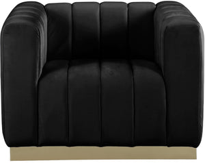 Marlon Velvet / Engineered Wood / Stainless Steel / Foam Contemporary Black Velvet Chair - 38.5" W x 34" D x 28" H