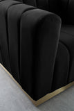 Marlon Velvet / Engineered Wood / Stainless Steel / Foam Contemporary Black Velvet Loveseat - 62.5" W x 34" D x 28" H
