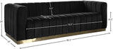 Marlon Velvet / Engineered Wood / Stainless Steel / Foam Contemporary Black Velvet Sofa - 86.5" W x 34" D x 28" H