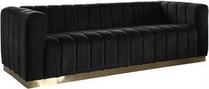 Marlon Velvet / Engineered Wood / Stainless Steel / Foam Contemporary Black Velvet Sofa - 86.5" W x 34" D x 28" H