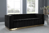 Marlon Velvet / Engineered Wood / Stainless Steel / Foam Contemporary Black Velvet Sofa - 86.5" W x 34" D x 28" H