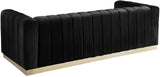 Marlon Velvet / Engineered Wood / Stainless Steel / Foam Contemporary Black Velvet Sofa - 86.5" W x 34" D x 28" H