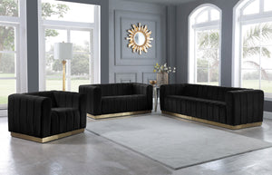 Marlon Velvet / Engineered Wood / Stainless Steel / Foam Contemporary Black Velvet Sofa - 86.5" W x 34" D x 28" H