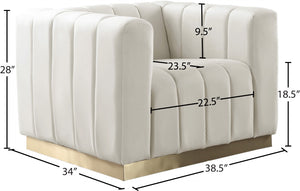 Marlon Velvet / Engineered Wood / Stainless Steel / Foam Contemporary Cream Velvet Chair - 38.5" W x 34" D x 28" H