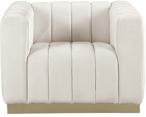 Marlon Velvet / Engineered Wood / Stainless Steel / Foam Contemporary Cream Velvet Chair - 38.5" W x 34" D x 28" H