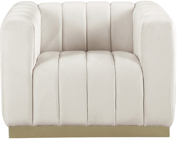 Marlon Velvet / Engineered Wood / Stainless Steel / Foam Contemporary Cream Velvet Chair - 38.5" W x 34" D x 28" H