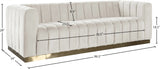 Marlon Velvet / Engineered Wood / Stainless Steel / Foam Contemporary Cream Velvet Sofa - 86.5" W x 34" D x 28" H