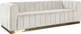 Marlon Velvet / Engineered Wood / Stainless Steel / Foam Contemporary Cream Velvet Sofa - 86.5" W x 34" D x 28" H