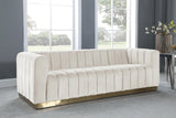 Marlon Velvet / Engineered Wood / Stainless Steel / Foam Contemporary Cream Velvet Sofa - 86.5" W x 34" D x 28" H