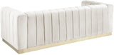 Marlon Velvet / Engineered Wood / Stainless Steel / Foam Contemporary Cream Velvet Sofa - 86.5" W x 34" D x 28" H