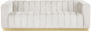 Marlon Velvet / Engineered Wood / Stainless Steel / Foam Contemporary Cream Velvet Sofa - 86.5" W x 34" D x 28" H