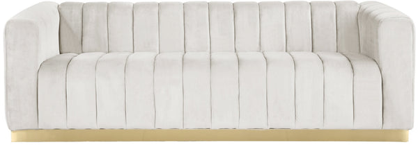 Marlon Velvet / Engineered Wood / Stainless Steel / Foam Contemporary Cream Velvet Sofa - 86.5" W x 34" D x 28" H