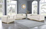 Marlon Velvet / Engineered Wood / Stainless Steel / Foam Contemporary Cream Velvet Sofa - 86.5" W x 34" D x 28" H