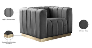 Marlon Velvet / Engineered Wood / Stainless Steel / Foam Contemporary Grey Velvet Chair - 38.5" W x 34" D x 28" H