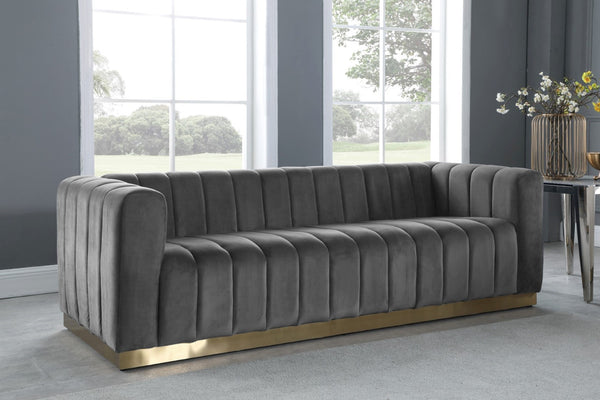 Marlon Velvet / Engineered Wood / Stainless Steel / Foam Contemporary Grey Velvet Sofa - 86.5" W x 34" D x 28" H