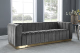 Marlon Velvet / Engineered Wood / Stainless Steel / Foam Contemporary Grey Velvet Sofa - 86.5" W x 34" D x 28" H