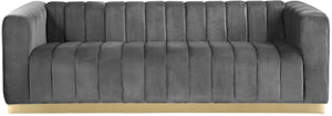 Marlon Velvet / Engineered Wood / Stainless Steel / Foam Contemporary Grey Velvet Sofa - 86.5" W x 34" D x 28" H