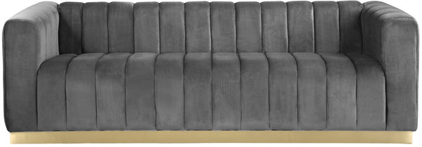 Marlon Velvet / Engineered Wood / Stainless Steel / Foam Contemporary Grey Velvet Sofa - 86.5" W x 34" D x 28" H