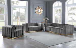 Marlon Velvet / Engineered Wood / Stainless Steel / Foam Contemporary Grey Velvet Sofa - 86.5" W x 34" D x 28" H