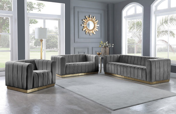 Marlon Velvet / Engineered Wood / Stainless Steel / Foam Contemporary Grey Velvet Sofa - 86.5" W x 34" D x 28" H
