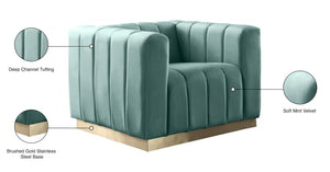 Marlon Velvet / Engineered Wood / Stainless Steel / Foam Contemporary Mint Velvet Chair - 38.5" W x 34" D x 28" H