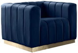 Marlon Velvet / Engineered Wood / Stainless Steel / Foam Contemporary Navy Velvet Chair - 38.5" W x 34" D x 28" H