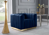 Marlon Velvet / Engineered Wood / Stainless Steel / Foam Contemporary Navy Velvet Chair - 38.5" W x 34" D x 28" H