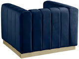 Marlon Velvet / Engineered Wood / Stainless Steel / Foam Contemporary Navy Velvet Chair - 38.5" W x 34" D x 28" H