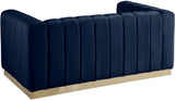Marlon Velvet / Engineered Wood / Stainless Steel / Foam Contemporary Navy Velvet Loveseat - 62.5" W x 34" D x 28" H