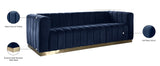 Marlon Velvet / Engineered Wood / Stainless Steel / Foam Contemporary Navy Velvet Sofa - 86.5" W x 34" D x 28" H