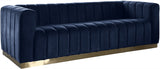 Marlon Velvet / Engineered Wood / Stainless Steel / Foam Contemporary Navy Velvet Sofa - 86.5" W x 34" D x 28" H