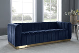 Marlon Velvet / Engineered Wood / Stainless Steel / Foam Contemporary Navy Velvet Sofa - 86.5" W x 34" D x 28" H