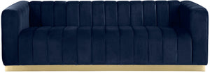 Marlon Velvet / Engineered Wood / Stainless Steel / Foam Contemporary Navy Velvet Sofa - 86.5" W x 34" D x 28" H