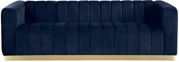Marlon Velvet / Engineered Wood / Stainless Steel / Foam Contemporary Navy Velvet Sofa - 86.5" W x 34" D x 28" H