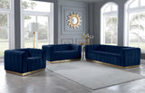 Marlon Velvet / Engineered Wood / Stainless Steel / Foam Contemporary Navy Velvet Sofa - 86.5" W x 34" D x 28" H