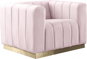 Marlon Velvet / Engineered Wood / Stainless Steel / Foam Contemporary Pink Velvet Chair - 38.5" W x 34" D x 28" H